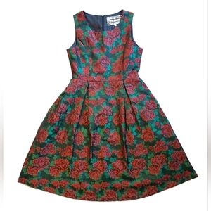 Modcloth Pink Martini Red Jacquard Retro Midi Dress Small